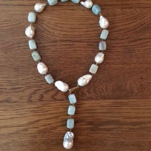 Freshwater Pearl and Acqua Necklace
